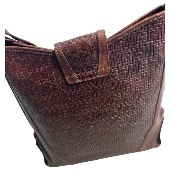 Brahmin‎ Woven Basketweave Leather Shoulder Bag Dark Brown Flap Vintage Satchel - Picture 2 of 10